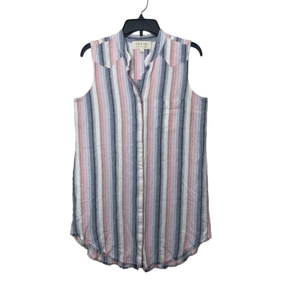 Cloth & Stone Anthropology Linen Blend Striped Sleeveless Shirtdress Size Medium - Picture 1 of 9